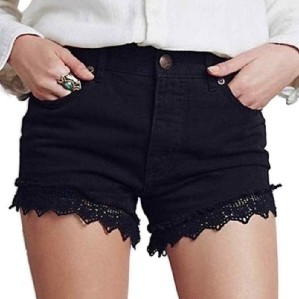 Free People Lace Trim Denim Short